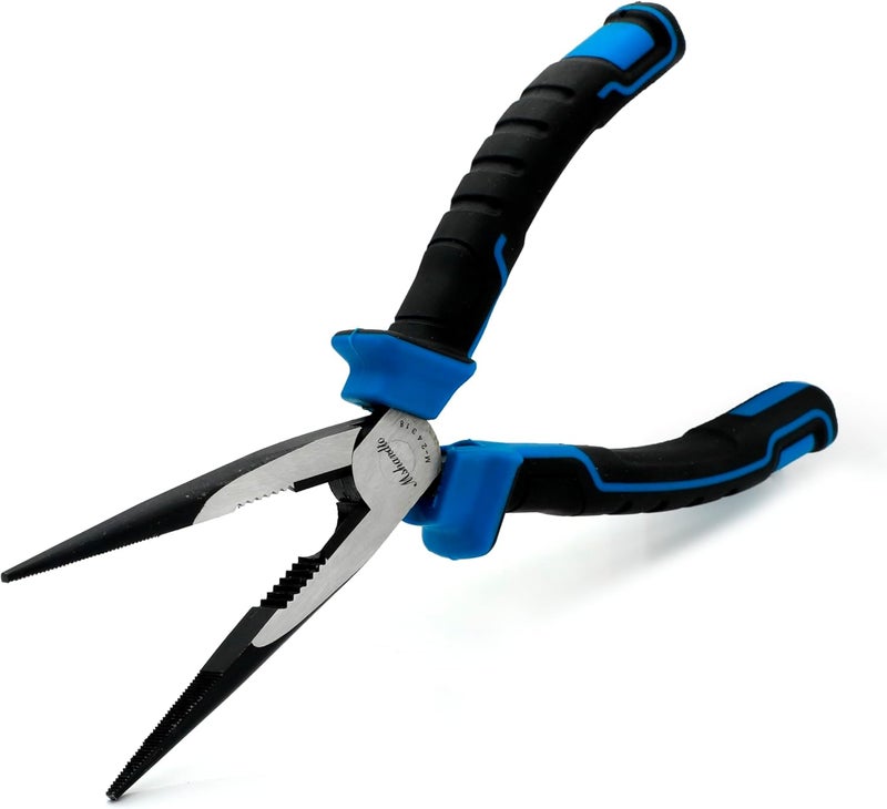 mshandto Needle Nose Pliers, 8" Long Nose Pliers for Wire Bending, High Carbon Steel Needle Nose Plier, Serrated Jaw Pliers for Jewelry Making, Electronics Repair, Object Grasping, Craft Making - Image 1